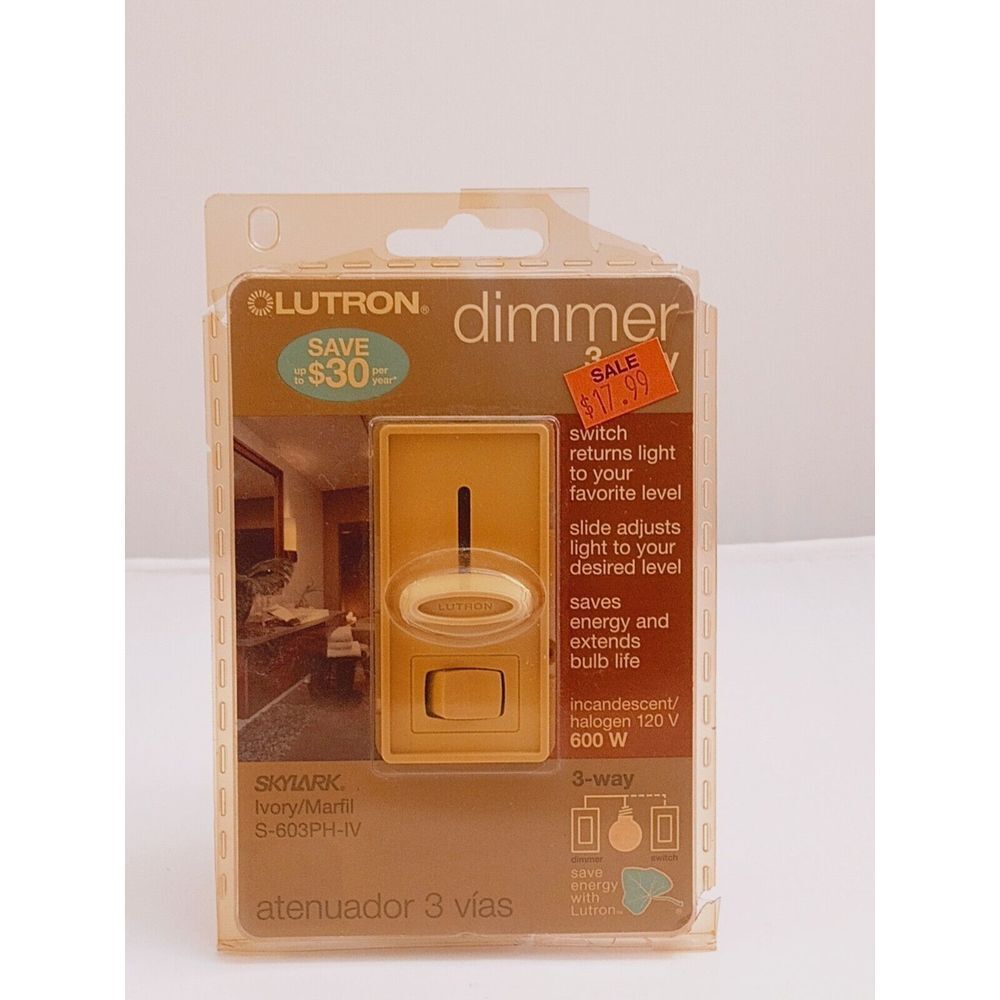 Slide Dimmer, 600W, 3-Way,‎ Skylark, Ivory By Lutron S-603PH-IV